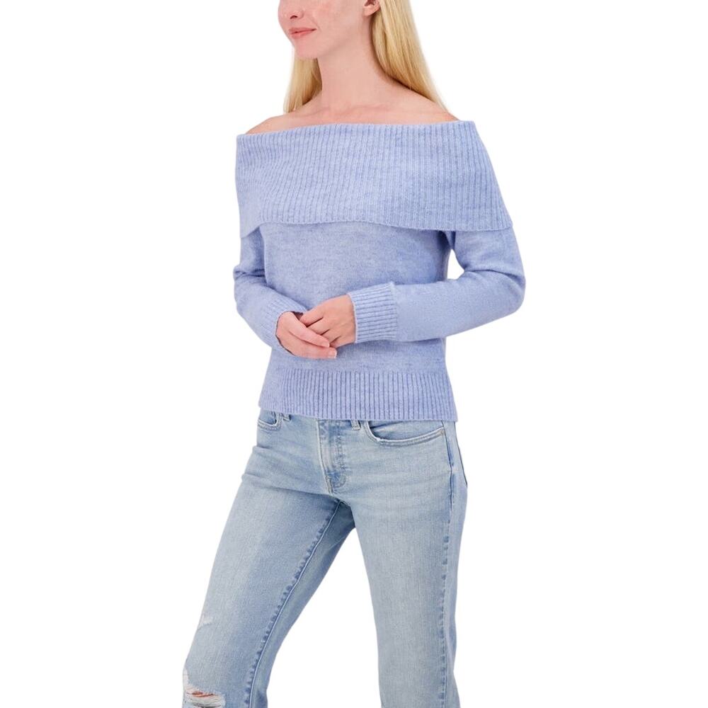 Lucky Brand Off the Shoulder Sweater Heather Light Blue Medium